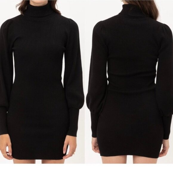 Love Tree Black Ribbed Knit Turtleneck Sweater Dress – Size S - Picture 2 of 4